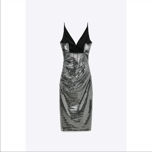 ZARA SIZE XS SILVER & BLACK SHIMMER MIDI DRESS - SOLD OUT EVERYWHERE! - Picture 4 of 5